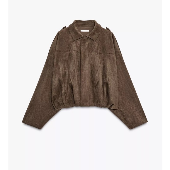 Zara SUEDE EFFECT BOMBER JACKET - Picture 2 of 15